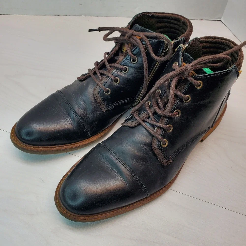 K Swiss Holten Boots Black Leather Side Zip Lace Up Comfort Footbed Size 11